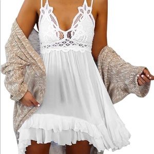 White Lace Ruffle Dress